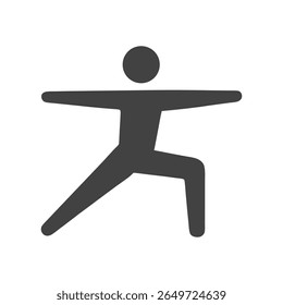 A clean and minimalist flat design vector illustration of a person in a yoga Warrior pose, symbolizing strength, balance, and physical activity. Perfect for fitness content, wellness apps.