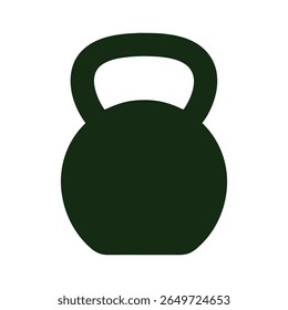 A clean and minimalist flat design vector illustration of a solid dark kettlebell, universally symbolizing fitness, exercise, and strength training. Perfect for gym promotions, workout apps