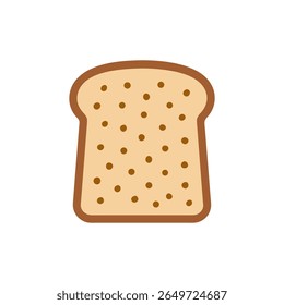 A clean and minimalist flat design vector illustration of a slice of bread, symbolizing breakfast, baked goods, and everyday food. Perfect for food blogs, bakery promotions.