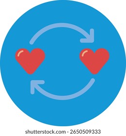 A clean, minimalist flat icon featuring a stylized heart, symbolizing love, connection, and care. This versatile graphic is perfect for digital interfaces and branding.