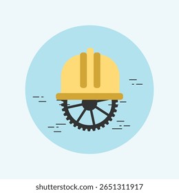 A clean, minimalist flat icon featuring a hard hat, symbolizing construction, safety, and industry. This graphic is ideal for professional and technical contexts.