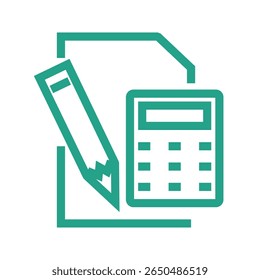 Un icono plano limpio y minimalista que representa los cálculos, con símbolos para matemáticas, datos y análisis. Ideal para aplicaciones de finanzas, negocios o tecnología.