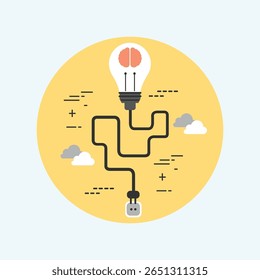 Um ícone plano minimalista e limpo que representa um cabo de alimentação, projetado com formas simples e cores sólidas, ideal para interfaces digitais e ilustrações técnicas.