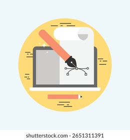 A clean, minimalist flat icon representing a drawing pen tool, perfect for graphic design, software interfaces, and creative projects. Features simple shapes and bold lines.