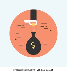 Un icono plano limpio y minimalista que representa una bolsa de dinero, simbolizando la riqueza, las finanzas y el éxito financiero con una estética simple y moderna.