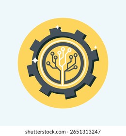 A clean, minimalist flat icon representing cog settings, ideal for user interfaces, software, and technology-themed designs. Features a simple gear mechanism.