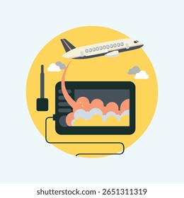 Um conjunto de ícones planos minimalista e limpo, projetado para dispositivos de viagem, com um único elemento gráfico versátil, adequado para interfaces digitais e branding.