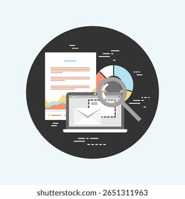 Um conjunto de ícones plano minimalista e limpo, com um símbolo estilizado de pesquisa de documentos, perfeito para interfaces digitais e aplicativos de recuperação de informações.