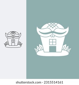 clean minimalist flower crowned house visual logo, monoline style and silhouette stylish.