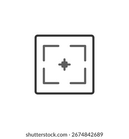 Um gráfico limpo e minimalista com um alvo de mira dentro de um quadrado. Essa imagem transmite conceitos de foco, precisão, alinhamento estratégico e alcançar um destino desejado. É uma solução