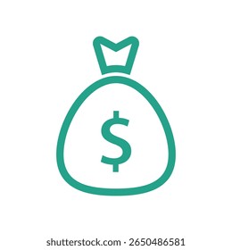 Um gráfico limpo e minimalista com um saco de dinheiro, simbolizando riqueza, finanças e economias. Ideal para negócios, bancos e conceitos relacionados a investimentos.