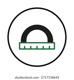 Un gráfico limpio y minimalista muestra un transportador encerrado en un círculo, destacando la precisión geométrica. El diseño sugiere conceptos relacionados con la medición precisa, instrumentos matemáticos,