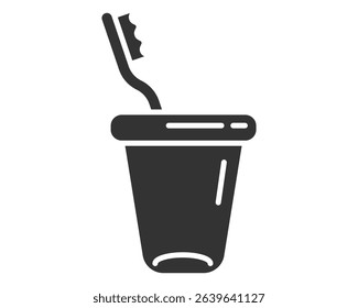 Clean minimalist graphic of a toothbrush in a cup. Concept for dental hygiene, bathroom essentials, or a daily routine. Ideal for health, lifestyle, or design projects.