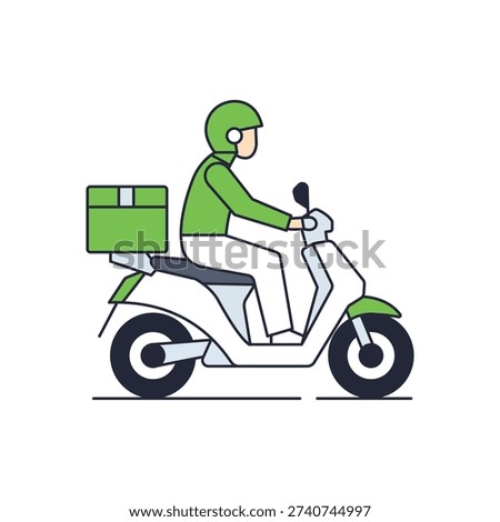 Clean minimalist green and white delivery scooter illustration for modern logistics and shipping service branding