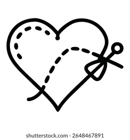 Um ícone de coração limpo e minimalista renderizado com um estilo de arte de linha simples. Este gráfico versátil é perfeito para expressar amor, romance ou temas relacionados à saúde em um fundo branco.