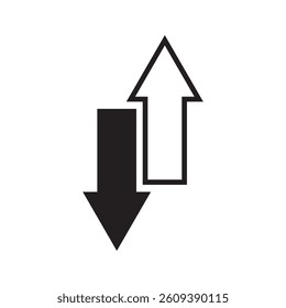 A clean, minimalist icon depicting upward and downward arrows. Perfect for representing upload download, increase decrease, or input output in digital interfaces.