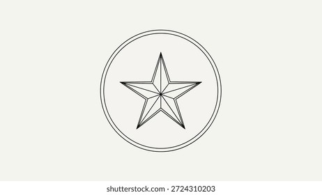 Un icono limpio y minimalista con una estrella de cinco puntas encerrada dentro de un círculo de doble línea. Perfecto para la marca, el diseño o el uso conceptual.