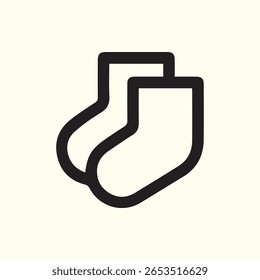 A clean minimalist icon featuring a pair of socks in a black outline, perfect for representing comfort, footwear, or laundry in modern digital designs and interfaces.