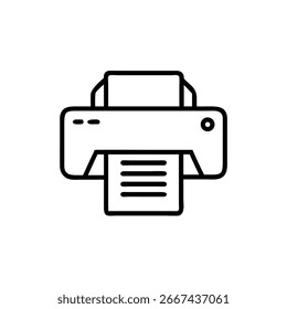 Ein sauberes, minimalistisches Symbol, das einen Drucker mit Papier zeigt, der Effizienz und Leistung symbolisiert. Die schlichten schwarzen Linien sorgen für ein klares Bild.