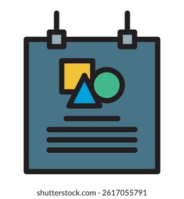 A clean, minimalist illustration of a document with geometric shapes (square, triangle, and circle) on it, suitable for presentations, education, or business concepts.