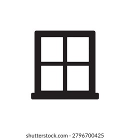 A clean, minimalist illustration of a double-hung window featuring a black frame and four equal glass panes. The design is simple and modern, with no additional details or background, emphasizing the .