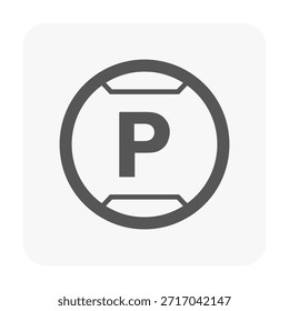 A clean, minimalist illustration featuring the universal P parking symbol. Ideal for vehicle dashboards, control buttons, indicator lights, UI design, maps, and navigation graphics.