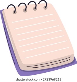 Uma ilustração limpa e minimalista de um bloco de notas alinhado com uma ligação em espiral, perfeita para anotar pensamentos, listas de tarefas ou informações importantes.