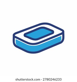 A clean and minimalist illustration of a rectangular soap bar with blue and white outlines, perfect for hygiene and cleanliness themes.