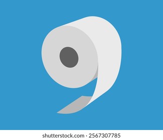 Clean, minimalist illustration of a toilet paper roll against a vibrant blue background.  Perfect for website banners, app icons, or hygiene-related designs.  Simple, modern style ensures versatility.