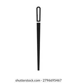 A clean, minimalist illustration of a toothpick featuring a simple loop handle at the top and a slender, elongated shaft. The design is monochromatic with solid black fill and white background, creati.
