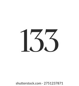 A clean and minimalist image featuring the number 133 in a classic, serif typeface, centered on a white background.