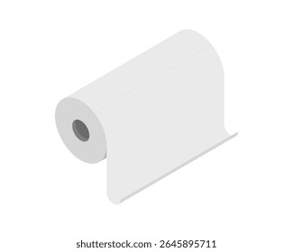 Clean, minimalist isometric illustration of a paper towel roll.  Perfect for websites, apps, or presentations needing a simple, fresh design. Represents cleanliness, hygiene, and resourcefulness.