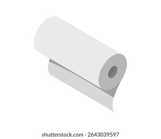 Clean, minimalist isometric illustration of a roll of paper.  Perfect for representing concepts of freshness, new beginnings, or clean solutions.
