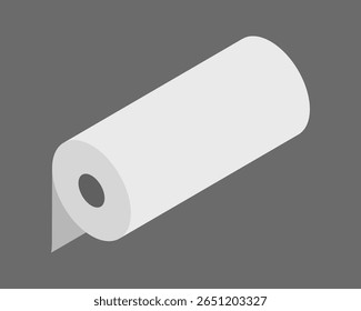 Clean, minimalist isometric illustration of a roll of paper against a gray background.  Perfect for concepts of simplicity, freshness, or new beginnings.