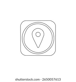 Clean, minimalist line art graphic of a location pin icon, perfect for navigation, mapping, or travel-related designs.