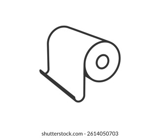 Clean minimalist line art illustration of a roll of paper on a holder.  Perfect for website icons, app design, or to represent concepts of hygiene, preparation, or resource management.