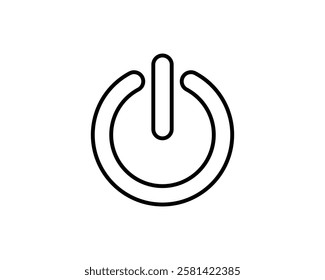 Clean, minimalist line art power button icon. Perfect for websites, apps, and UI design projects needing a simple onoff switch symbol.  Versatile and easily adaptable to various styles.