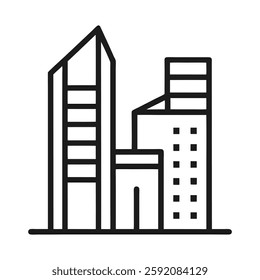 A clean and minimalist line art vector illustration featuring two modern buildings