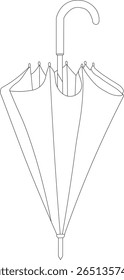 Clean and minimalist line drawing of a closed umbrella with a curved handle. Perfect for weather-related designs, fashion accessories, or vector art collections. Ideal for branding, posters, and edito
