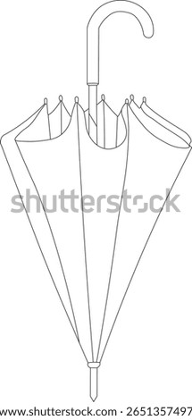 Clean and minimalist line drawing of a closed umbrella with a curved handle. Perfect for weather-related designs, fashion accessories, or vector art collections. Ideal for branding, posters, and edito