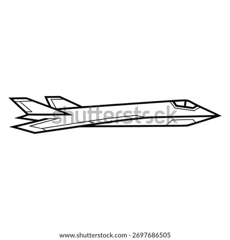 A clean, minimalist line drawing of a modern fighter jet, depicted in profile. this sleek aircraft symbolizes advanced aerospace technology, military might, and rapid transit,