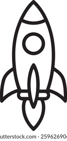 A clean, minimalist line drawing of a rocket launching. 