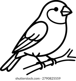 A clean, minimalist line drawing of a small bird sitting on a branch. Ideal for coloring pages, children's books, or graphic design.