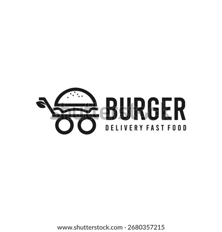 A clean and minimalist logo featuring a burger integrated with a shopping cart symbol, conveying the concept of fast and efficient food delivery. Ideal for restaurants and fast food businesses, this
