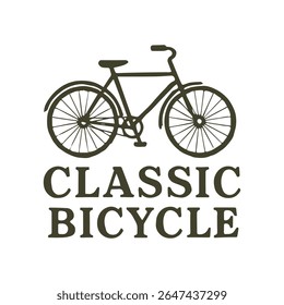 Um logotipo minimalista limpo com uma silhueta escura de uma bicicleta clássica sobre texto em negrito, perfeito para entusiastas de ciclismo vintage, marcas retro, ou temas históricos.
