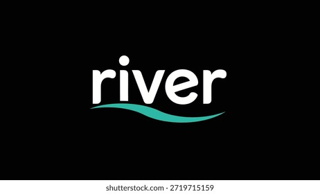 Un logotipo limpio y minimalista con la palabra 'river' en texto blanco con un gráfico de ondas azules fluyendo debajo sobre un fondo negro. Esto