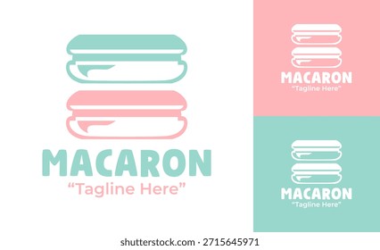 Un logotipo minimalista limpio de macaron creado para panaderías modernas y cafeterías de postres.