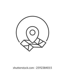 Clean, minimalist map and pin icon in digital interfaces highlight location services. Ideal for navigation tools, apps, or websites, optimizing user engagement through streamlined design