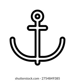 A clean, minimalist outline icon of an anchor, symbolizing maritime travel, security, and steadfastness.
