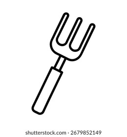 Um ícone de contorno limpo e minimalista de um broadfork, simbolizando jardinagem, agricultura e trabalho manual, apresentado em um fundo branco.